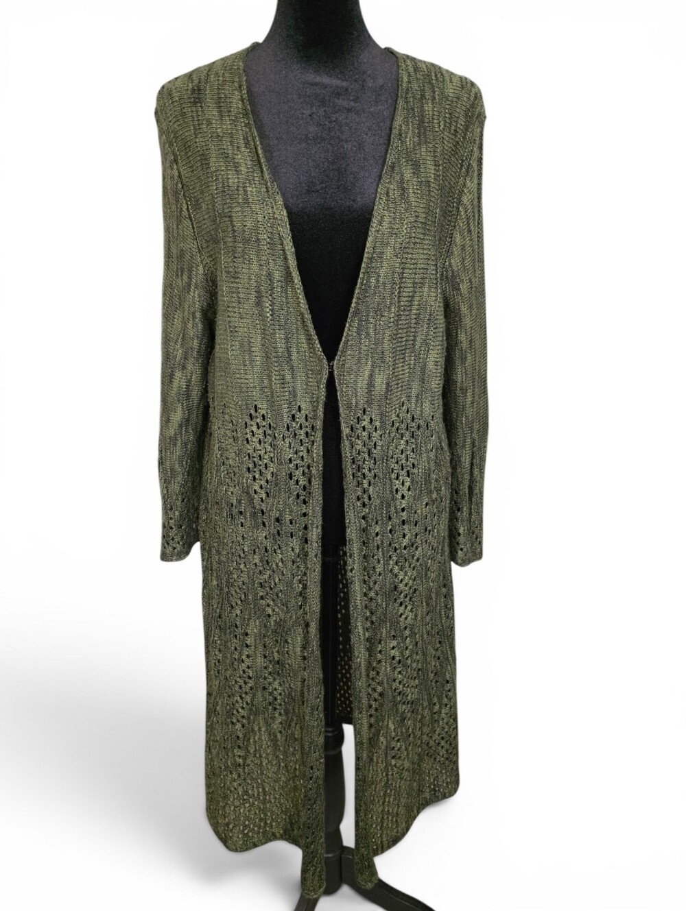Forest Dark Green Open Knit Duster Cardigan Bell Sleeve XL Fairy Boho  Earthy